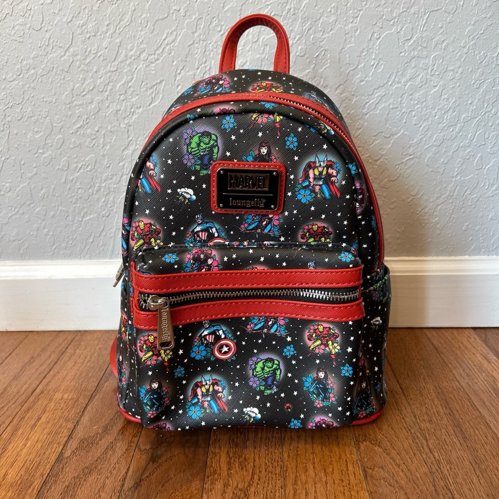 Loungefly Marvel Avengers Tattoo Mini Backpack Disney Black Red